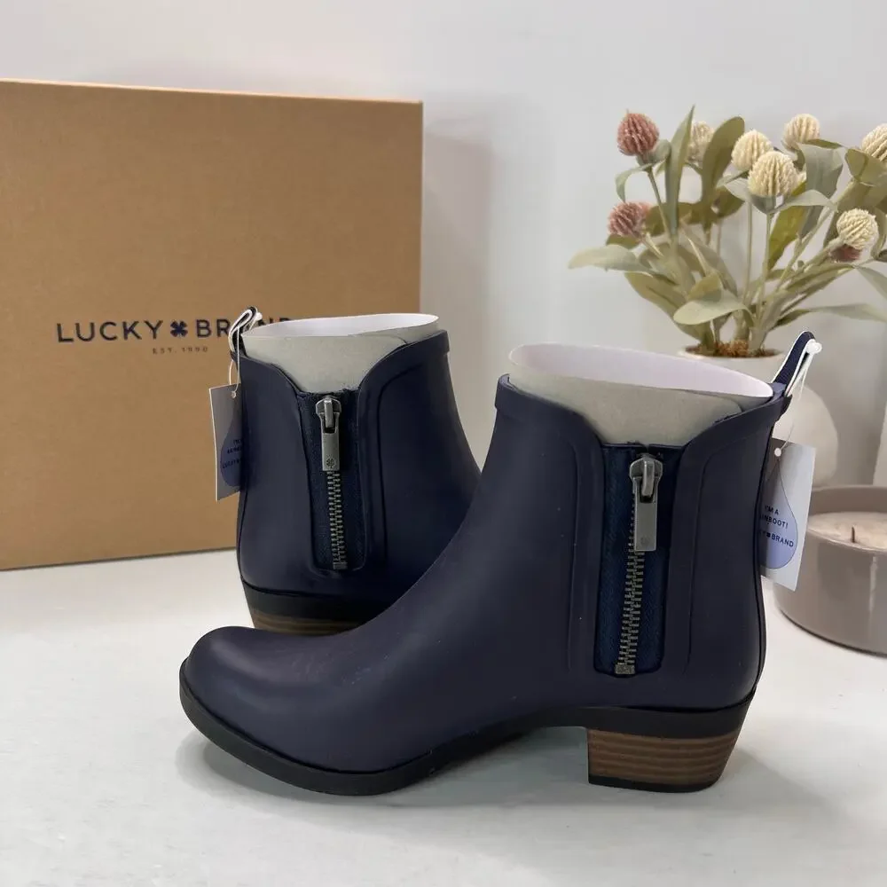 Lucky Brand Baselh2o Indigo Rubber Rain Booties Ankle High Peacoat Women 5M NWB